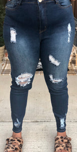 High Waist Ripped Skinny Jeans (Plus Size)