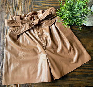 Vegan Leather Shorts {Camel}