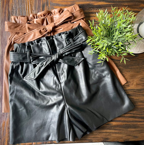 Caliente Belted Faux Leather Shorts (Camel) · NanaMacs
